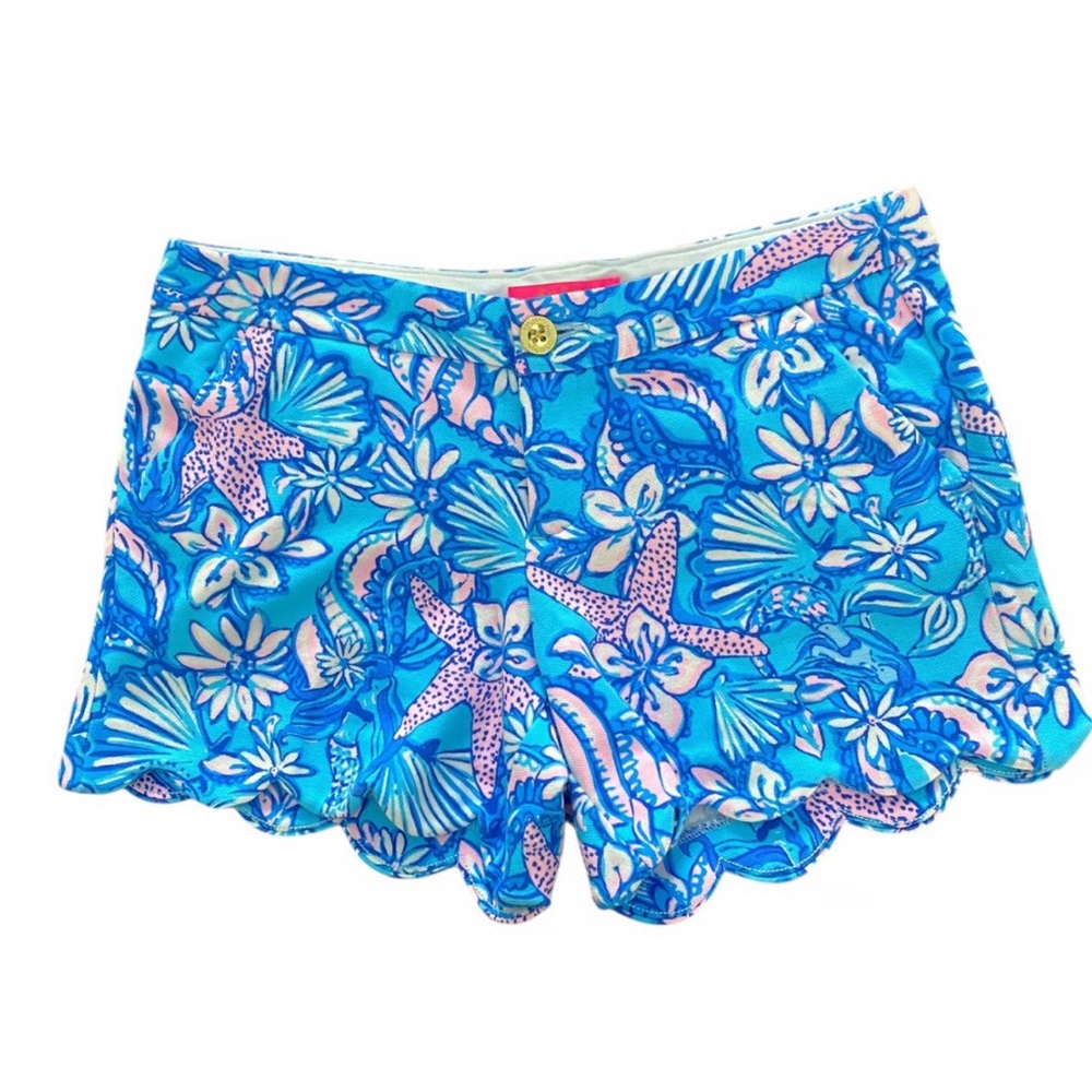 Lilly Pulitzer Blue and Pink Floral Buttercup Knit Shorts
